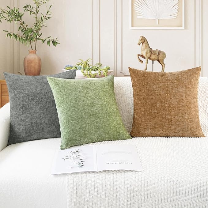 CaliTime Throw Pillow Covers Decorative 22 X 22 Inches Pack of 2 Cozy Chenille Cushion Cases for Couch Sofa Bed Living Room Home Medium Grey