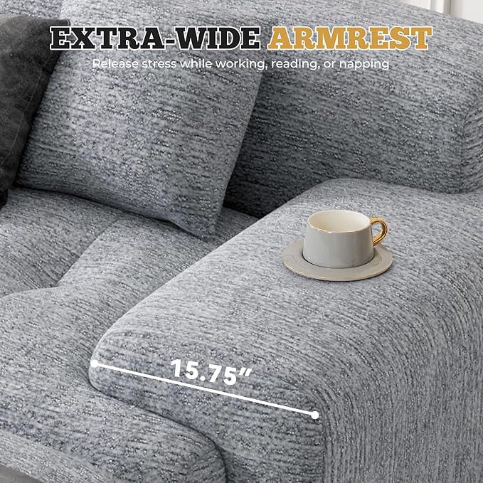 122" Modern L Shaped Modular Sectional Sofa, Boneless Couches for Living Room with Ottoman,4 Seater Convertible Chenille Cloud Couch Sofa Set, No Assembly Required, Light Grey 1 PCS