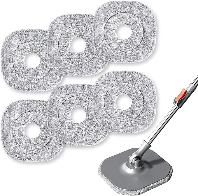 9 Inch Square Microfiber Mop Pad Refill Compatible with True & Tidy Mop System and Most 9 Inch Square Spin Mops - Thickened Washable & Reusable Mop Replacement Pad for Wet Dry Mopping(6 Pack)