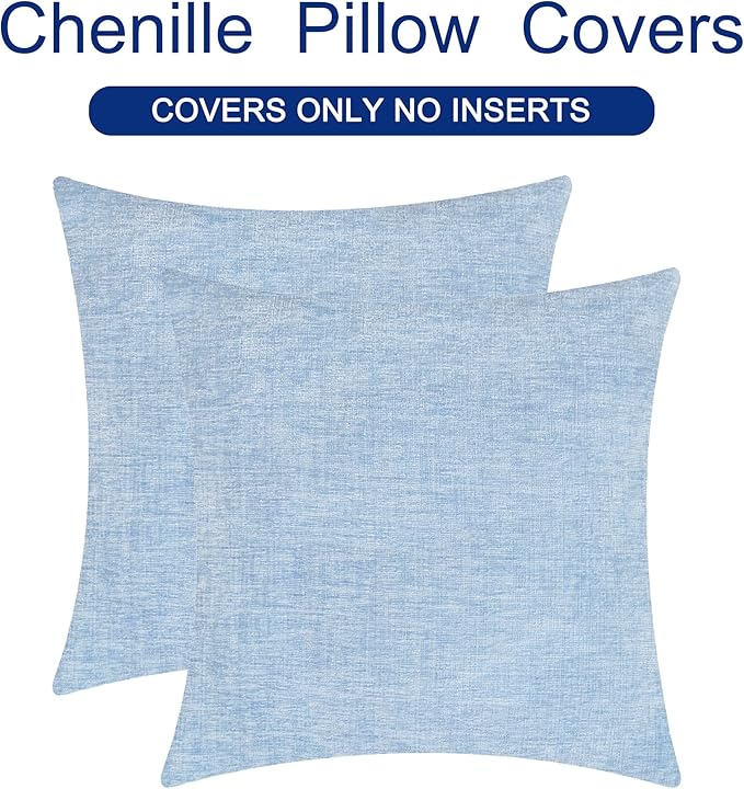 CaliTime Throw Pillow Covers Decorative 16 X 16 Inches Pack of 2 Cozy Chenille Cushion Cases for Couch Sofa Bed Living Room Home Baby Blue