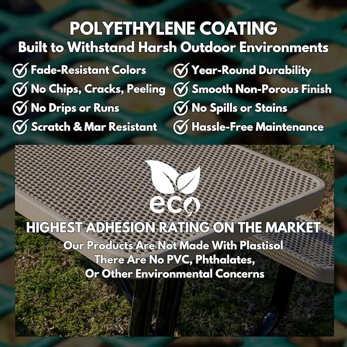 Heavy-Duty Portable Outdoor Picnic Table with Umbrella Hole, Punched Steel Commercial-Grade Patio Dining Furniture Made in America (46" Round Top, Textured Green)