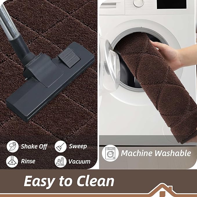 BEQHAUSE Dirt Trapper Door Mat 20" x 32", Doormat Non-Slip Entryway Rugs Washable, Dog Door Mat Stain Resistant and Absorbent Welcome Floor Mat for Front Back Door, Muddy Wet Shoes & Paws, Brown