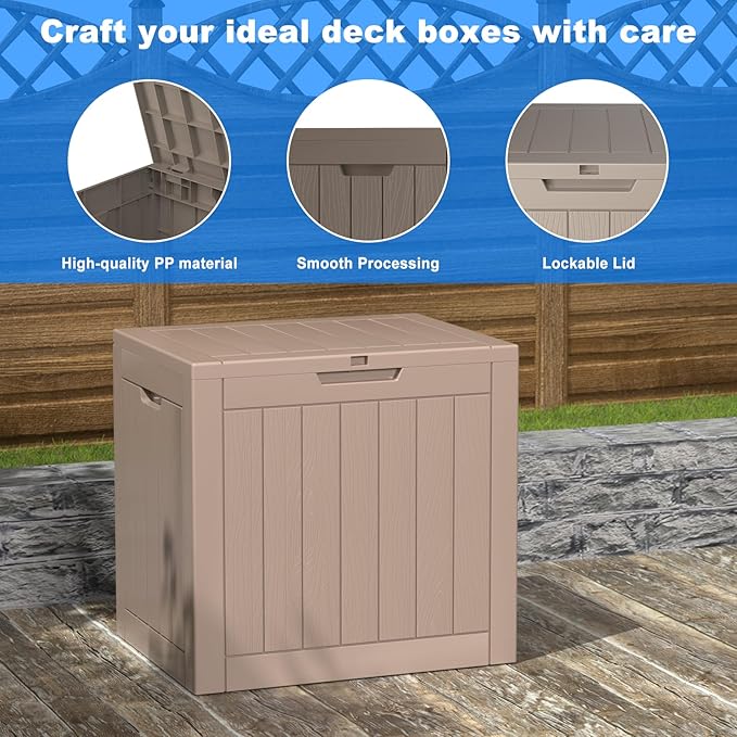 30 Gallon Deck Box Large Outdoor Storage for Patio Furniture,Outdoor Cushions,Garden Tools and Pool Supplies,Waterproof,Resin,Lockable(Grey)