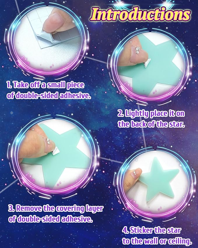 201 Pcs Glow in The Dark Stars Stickers for Ceiling, Toddler Stocking Stuffers Wall Room Decor Gifts, Luminous 3D Glowing Stars Easter Basket Stuffers for Kids Boys Girls