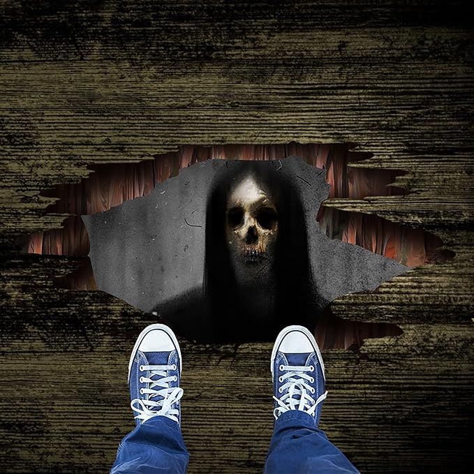 3D Halloween Wall Decals Scary Skeleton Halloween Wall Stickers, Spooky Long Hair Zombie Floor Decor Posters Decals Decorations for Living Room Bedroom Party Supplies