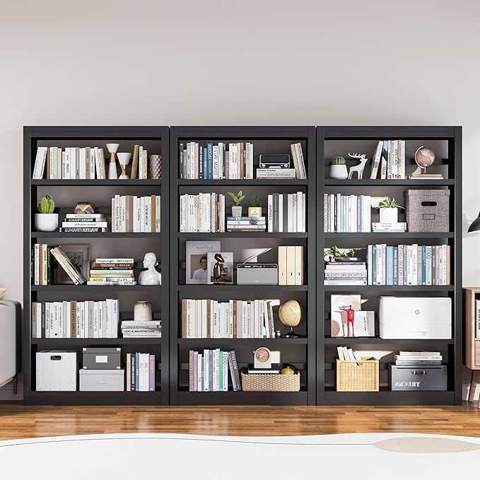 5 Tier Adjustable Black Bookcase, Metal Small Bookshelves and Bookcases, 61" H Display Modern Bookshelf for Living Rooms, Bedrooms, Home Offices, 10 Minutes Assemble