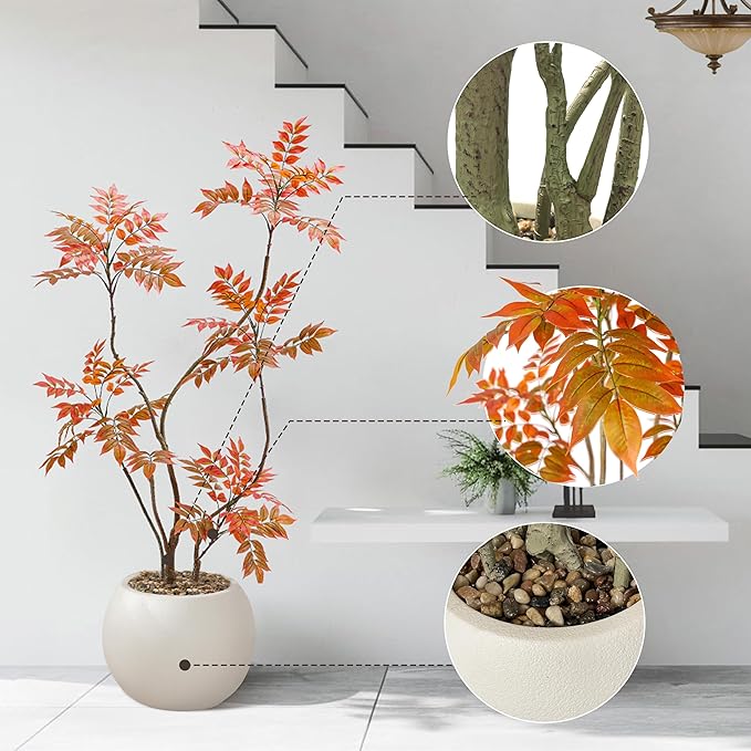 Artificial Mahonia Fortunei Tree 5FT,Tall Fake Plant Artificial Sumac Tree, Faux Plants Indoor Fake Plants Decor with Pots for Home Office Bathroom Bedroom Living Room Decorations Housewarming