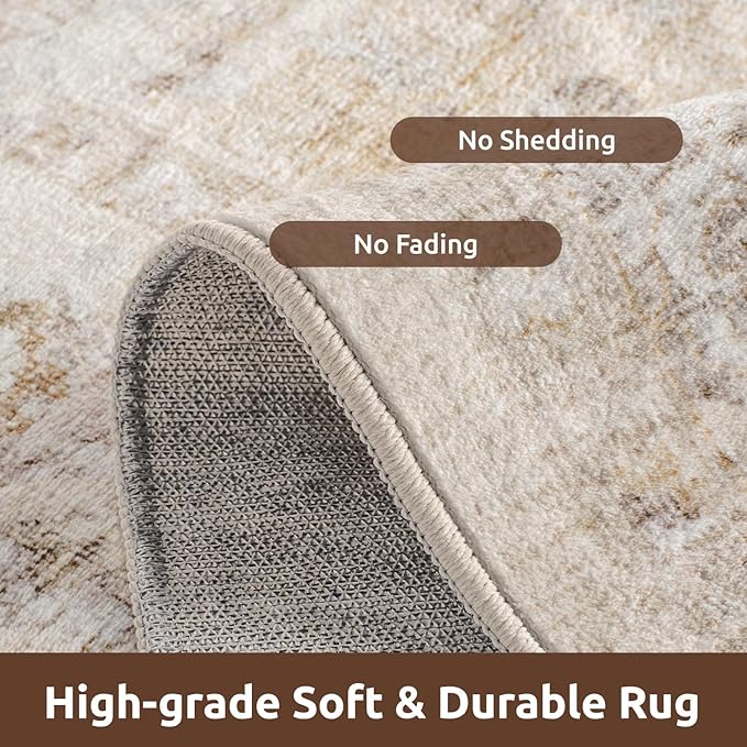AMOAMI-Area Rug 8FT X 10FT Rugs for Living Room-Vintage Soft Beige Rugs for Bedroom-Non Slip Carpet-Washable Rug for Dining Room Living Room Bedroom Office Under Table