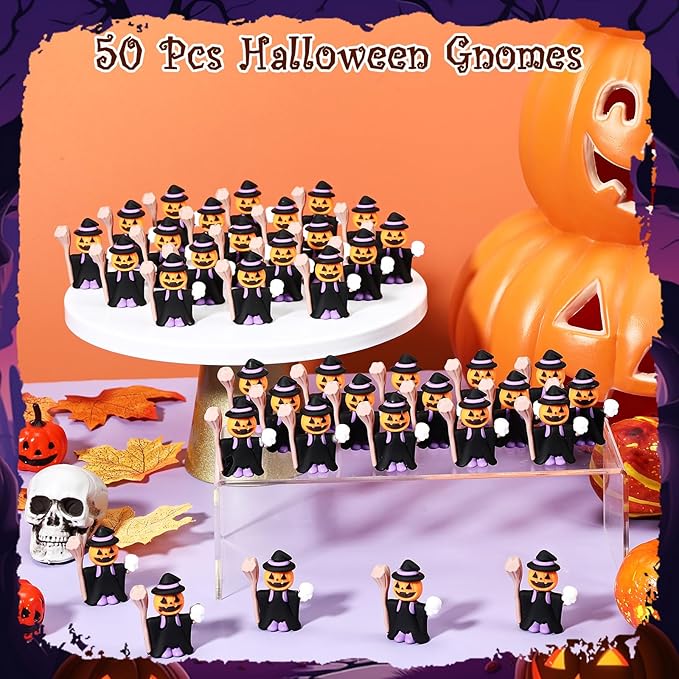 50 Pcs Halloween Mini Figurines Tiny Pumpkin Figures to Hide and Seek Rubber Wizard Miniatures Ornaments Gifts for Halloween Party Favors Table Decorations(Wizard)