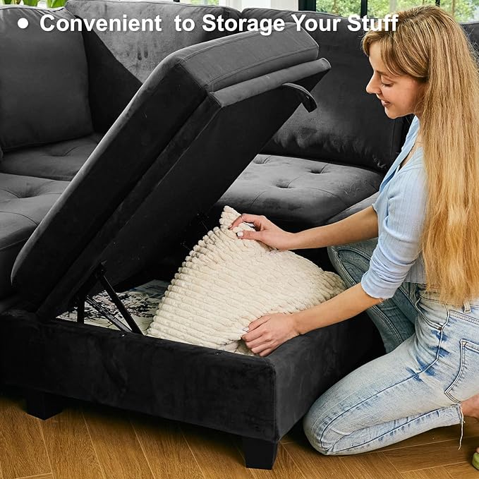 Belffin Modular Sectional Sleeper Sofa with Pull Out Bed Velvet Convertible U Shaped Sectional Sofa Couch with Storage Chaises for Living Room Grey