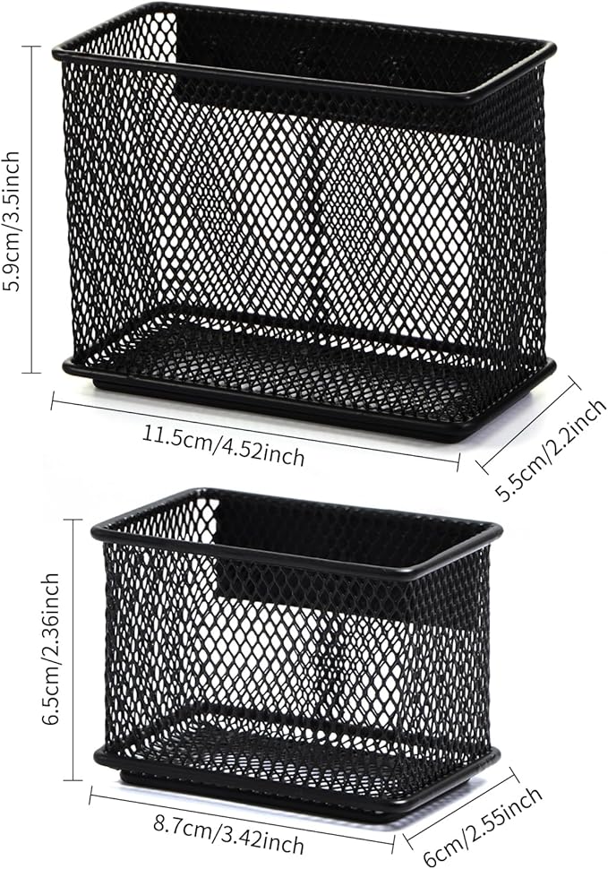 Black Magnetic Basket, Magnetic Organizer Holder Refrigerator Basket, Magnetic Baskets Heavy Duty, Magnetic Holder for Refrigerator Locker Whiteboard Office,Medium x1&Small x2 Set of 3