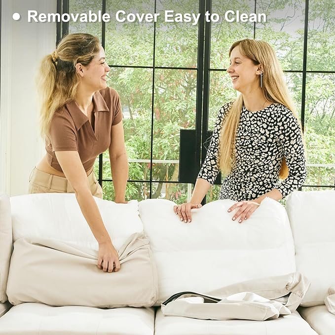 Belffin Modular Sectional Sleeper Sofa with Pull Out Bed U Shaped Sectional Sofa Couch with Storage Ottoman Velvet Covertible 7-Seater Sofa for Living Room Beige