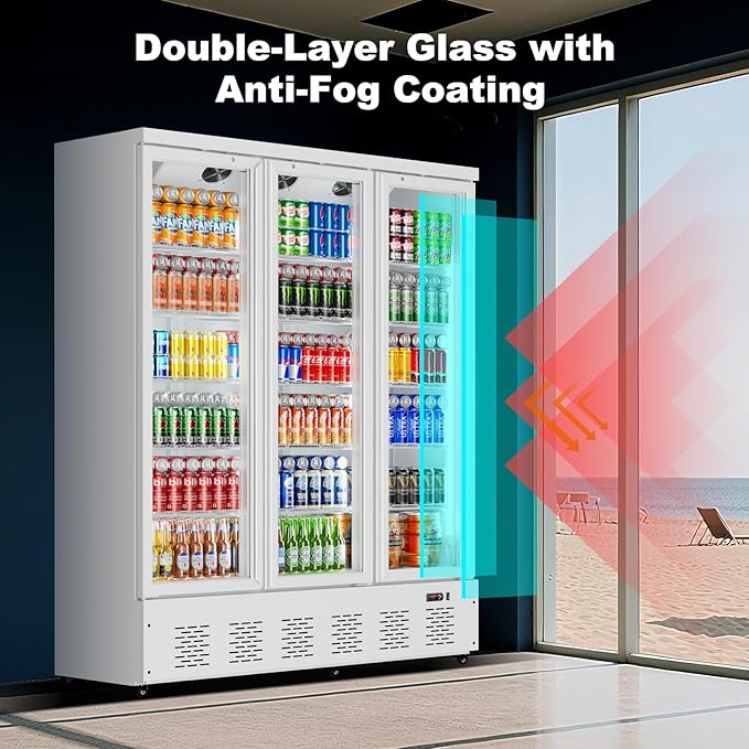 40.5 Cu.ft. Commercial Refrigerators 3 Glass Door Beverage Refrigerators Commercial Fridge Upright Cooler with Soft LED Light and 15 Adjustable Shelves for Restaurant Grocery Stores Home