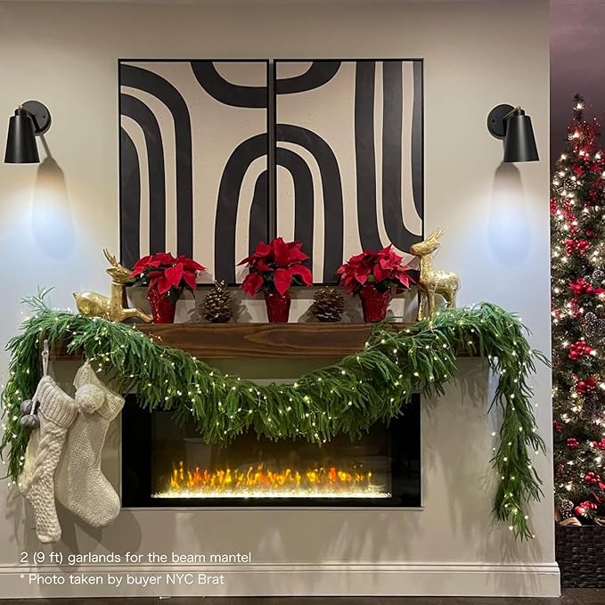 9FT Christmas Garlands Norfolk Pine Garland Real Touch Artificial Faux Greenery Garland for Holiday Indoor Outdoor Decor