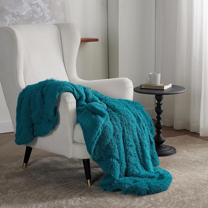 Bedsure GentleSoft Fuzzy Sherpa Faux Fur Twin Blanket Teal Cozy Gifts for Women Men, Soft Fleece Plush Warm Minky Thick Blanket Twin Size for Bed, Couch, Room Dorm Essentials Teal Decor Gifts, 60x80