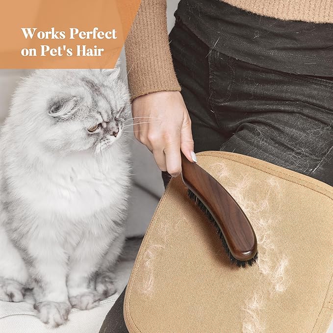 BFWood Clothes Brush - Boar Bristle Lint Brush for Suits, Cashmere, Wool, Velvet, Suede and Pet Hair - Large Black Walnut Wood Handle