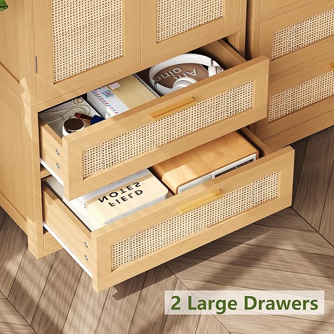 50.4" H Bathroom Storage Cabinet, Modern Floor Cabinet with Adjustable Shelf, Small Pantry with 2 Doors & Drawers, Storage Cabinet for Bathroom, Living Room, Kitchen, Natural KES007MCWG