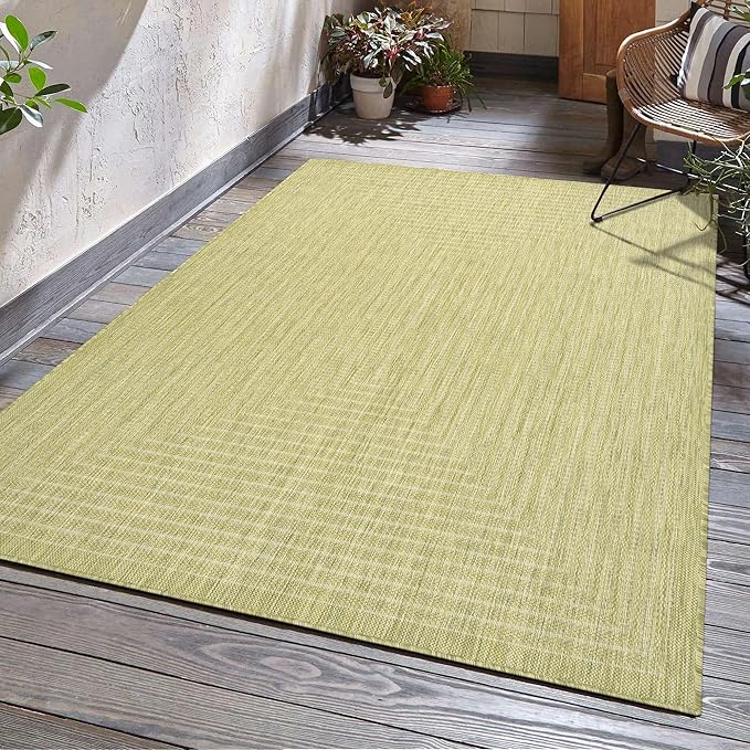 Adiva Rugs Outdoor Indoor Area Rug, Weather Resistant, Easy to Clean, Stain Resistant Floor Mat for Dining Room, Backyard, Deck, Patio (Olive Weiss, 2'6" x 7')