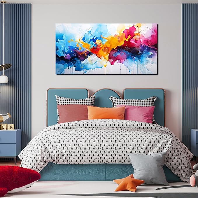 Alsingbago Large Colorful Abstract Canvas Wall Art for Living Room Bedroom Home Office Modern Wall Decor Blue Orange Pink Gray Abstract Picture Ready to Hang Size 24x48
