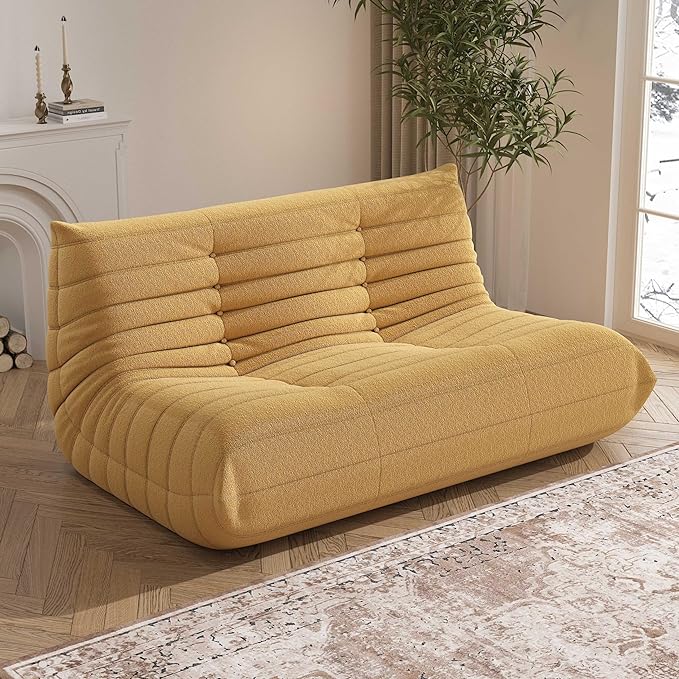 Bean Bag Chair, Loveseat Fireside Chair Bean Bag Sofa Large Bean Bag Chair for Adults, 2 Seater Bean Bag Chairs for Teens with High Density Comfortable Foam, Bean Bag for Living Room, Bedroom (Yellow)