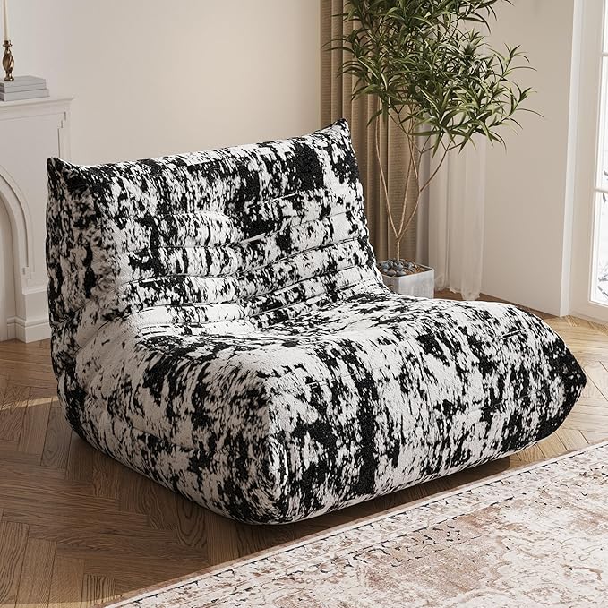 Bean Bag Chair, Fireside Chair Bean Bag Sofa Large Bean Bag Chair for Adults, Bean Bag Chairs for Teens with High Density Comfortable Foam, Memory Foam Bean Bag for Living Room, Bedroom(Black Pattern)