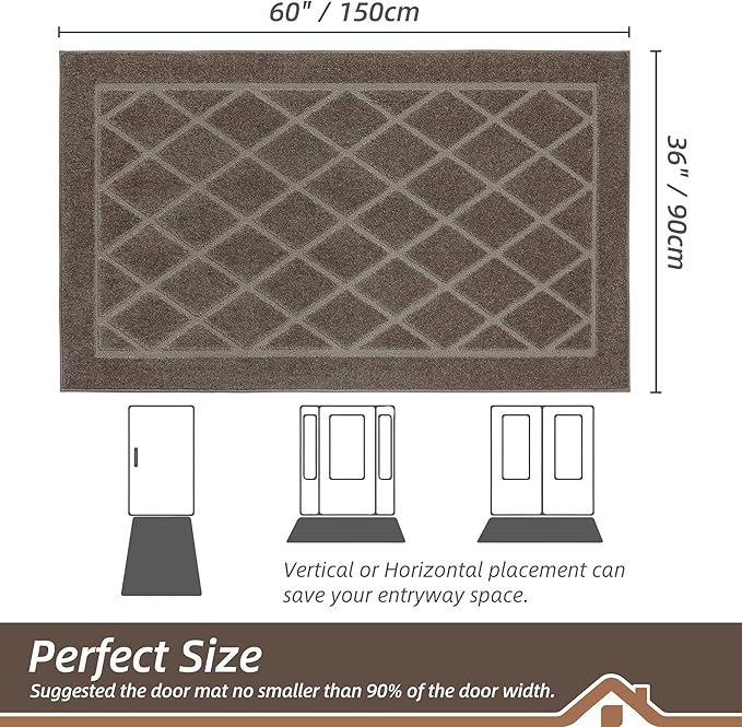 BEQHAUSE Dirt Trapper Door Mat 36" x 60", Doormat Non-Slip Entryway Rugs Washable, Dog Door Mat Stain Resistant and Absorbent Welcome Floor Mat for Front Back Door, Muddy Wet Shoes & Paws, Light Brown