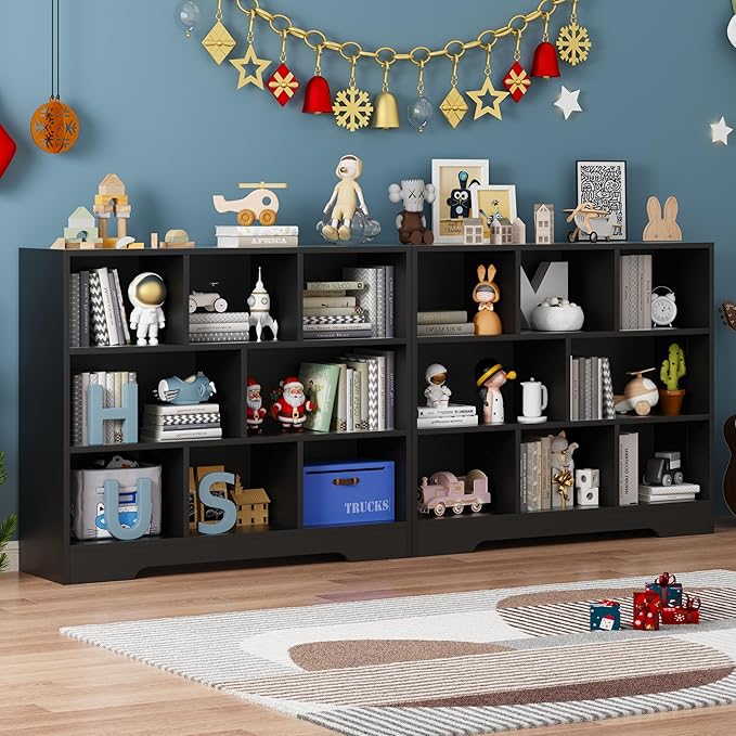 Book Shelf, 8 Cubes Storage Organizer, Freestanding Black Bookshelf Cube Shelf for Bedroom, Living Room, Home Office, 3-Tier Open Shelf Wooden Bookcase