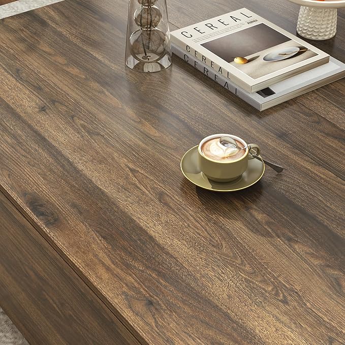 43” Square Coffee Table with Storage, Modern Large Square Center Table with 2 Drawers, Wood Coffee Table for Living Room, Walnut