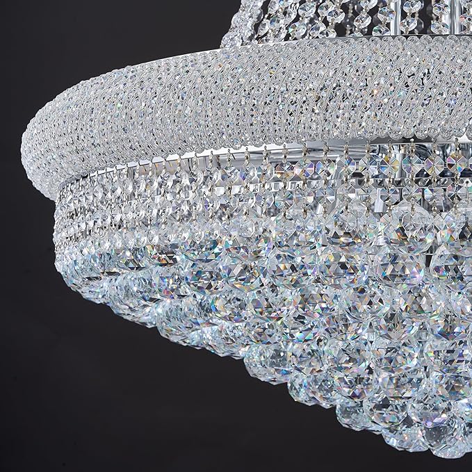 31 - Light Large Empire Crystal Chandelier for High Ceiling Foyer Entryway Staircase Living Room Dining Room Chrome Finish