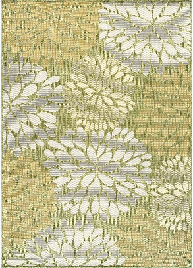 Beverly Rug Outdoor Rug 5x7 Modern Exotic Tropical Leaf Area Rugs for Indoor and Outdoor Patio Deck Porch Garden Water Resistant Washable Outside Carpet (5 x 7 Green)