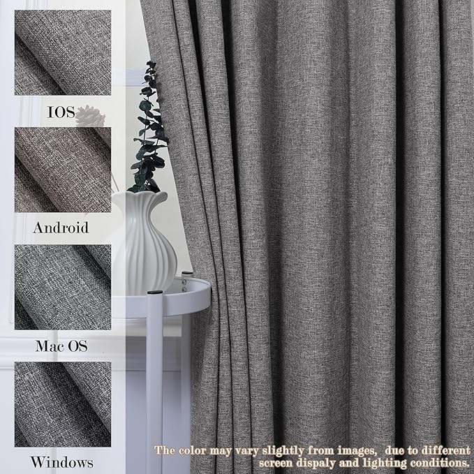 70" W x 108" L Faux Linen Room Divider Curtains, Full Blackout Pinch Pleated Drapes for Traverse Rod, Bedroom Divider Privacy Drapery with Hooks for Ceiling Track, 1 Panel, Gray