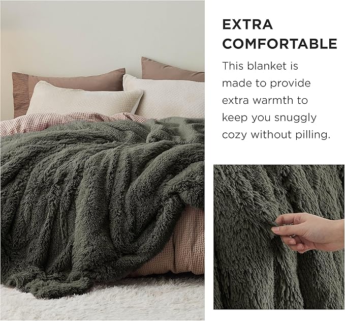 Bedsure GentleSoft Fluffy Olive Green King Size Blanket for Bed, Thick Soft Sherpa Faux Fur Fleece Bedding Fuzzy Plush Winter Warm Heavy Large King Blanket, Cozy Olive Gifts for Men Women, 108x90