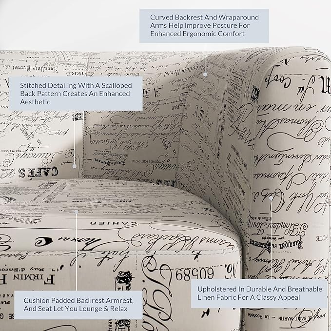 BELLEZE Accent Barrel Chair Set of 2, Linen Round Chair Club Tub Sofa Corner Chair with Flared Legs and Cozy Soft Padding for Living Room Bedroom Waiting Room - Black & Beige