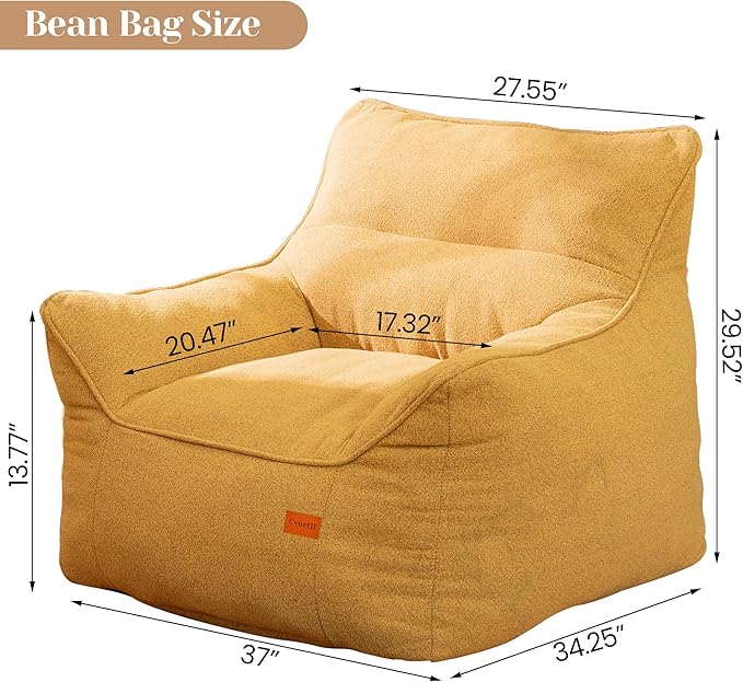 Bean Bag Chair for Adults, Comfy Tufted Bean Bag Chair Sofa with Armrests, Lazy Beanbag Chair with Foam Filler Stuffed Bean Bag Couch Sofa for Reading in Bedroom, Living Room and Dorms