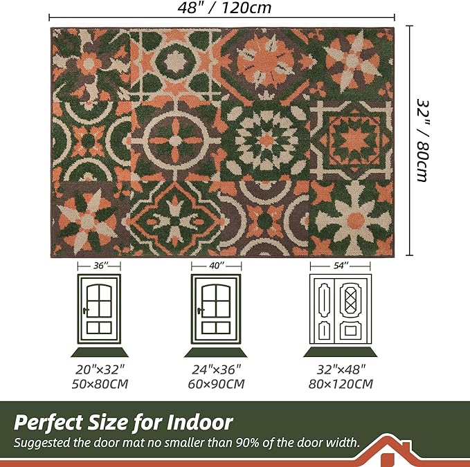 BEQHAUSE Dirt Trapper Door Mat 32" x 48", Non-Slip Entryway Rugs Washable, Floor Mat Stain Resistant and Absorbent Welcome Mat for Front Back Door, Muddy Wet Shoes & Paws, Boho Geometric Floral