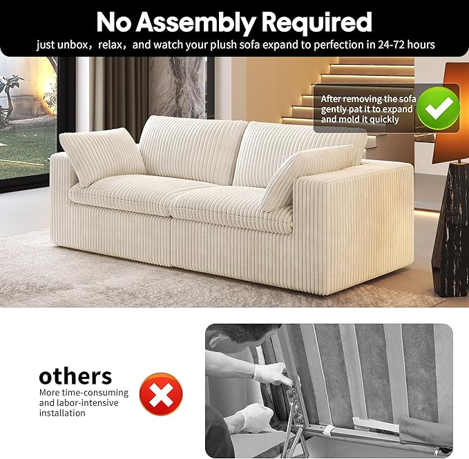 78.74" LoveSeat Cloud Sofa,Modular Sectional Couch,Modern Deep Seat Upholstered Couches with Plush Corduroy Fabric for Living Room Furniture,Bedroom and Apartment,No Assembly Required,White