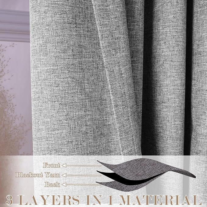 120" Wx96 L Linen Room Divider Drapes for Doorway/Glass Window/Sliding Door/Patio, Extra Wide Pinch Pleated Full Blackout Curtains for Girls Boys Teen Kids Room, 1 Panel, Light Grey