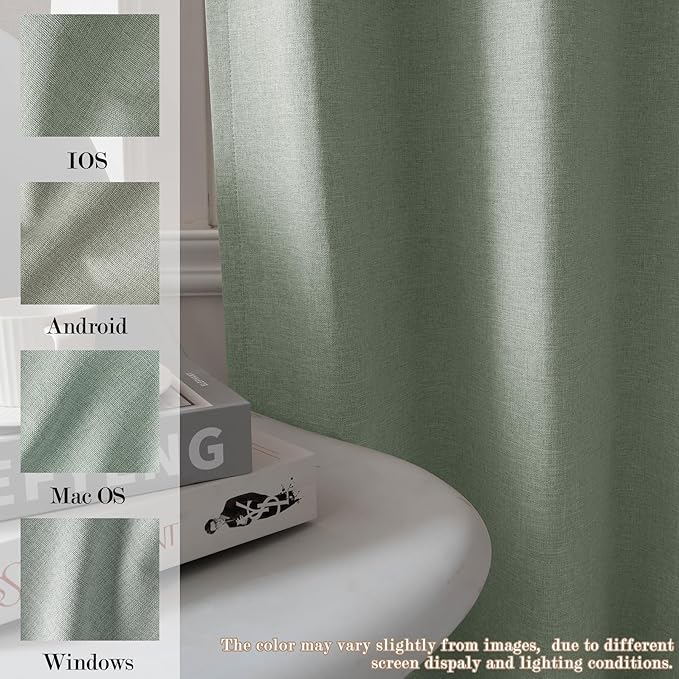 120" Wx108 L Linen Room Divider Drapes for Doorway/Glass Window/Sliding Door/Patio, Extra Wide Pinch Pleated Full Blackout Curtains for Girls Boys Teen Kids Room, 1 Panel, Fog Green