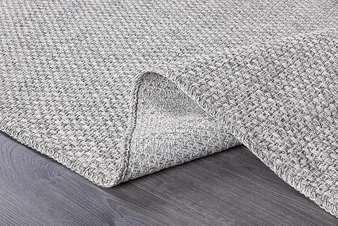 CAMILSON Easy Jute Rug 6x9, Indoor Outdoor Gray Color Farmhouse Area Rugs for Living Room Patio and Kitchen Rug, Solid Boho Woven Design, Easy-Cleaning, Washable Outside Carpet Alfombras (6 x 9)
