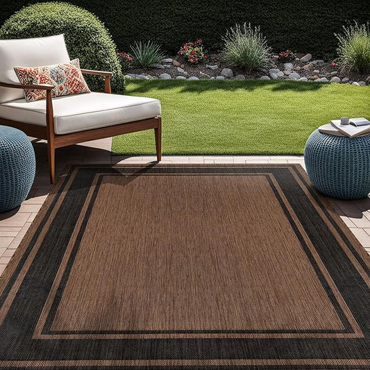 Beverly Rug Large Outdoor Rug 10x14 Modern Bordered Area Rugs for Indoor and Outdoor Patio Deck Porch Garden Waterproof Weather Sun Resistant Washable Outside Carpet (10 x 14 Gold)