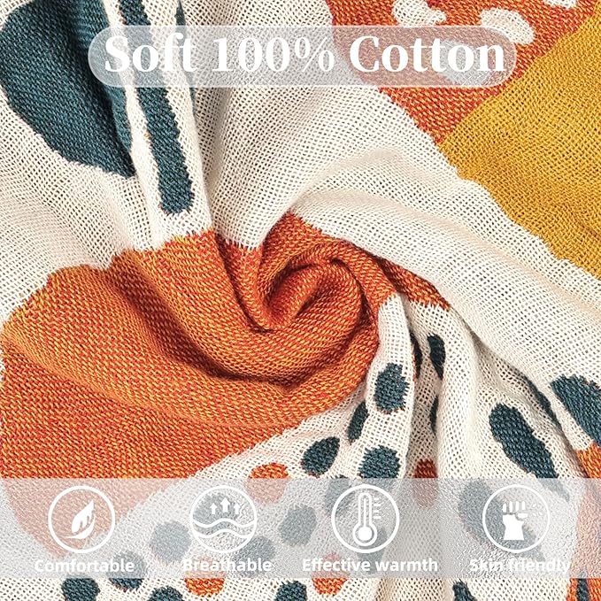 Boho Throw Blanket for Bed - 100% Pure Cotton Ultra Soft Rustic Quilt - Farmhouse Decor Bed Blankets, All Season Rustic Throw for Sofa Couch Chair(91''x 98'', Floral Print 2)