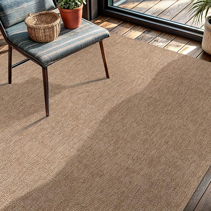 CAMILSON Easy Jute Rug 4x6, Indoor Outdoor Natural Color Fiber Area Rugs for Living Room Patio and Kitchen Rug, Solid Boho Woven Design, Easy-Cleaning, Washable Outside Carpet Alfombras (4 x 6)