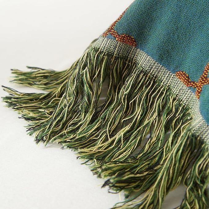 Boho Throw Blanket for Bed 80”x90”, 100% Cotton Woven Blanket for Couch Sofa, Ultra Soft 4-Layer Muslin Quilt with Bird Floral Printed, Farmhouse Bed Blanket/Cover for Living Room Decor