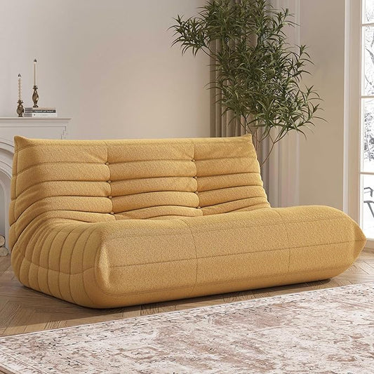 Bean Bag Chair, Loveseat Fireside Chair Bean Bag Sofa Large Bean Bag Chair for Adults, 2 Seater Bean Bag Chairs for Teens with High Density Comfortable Foam, Bean Bag for Living Room, Bedroom (Yellow)