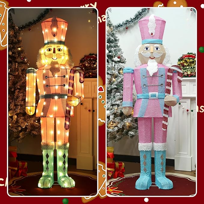 61Inch Nutcracker Christmas Decor Outdoor with LEDs 5 Feet Lighted Large Nutcracker Lighted Christmas Decorations Outdoor with Stakes & Zip Ties for Xmas Yard, Porch, Lawn