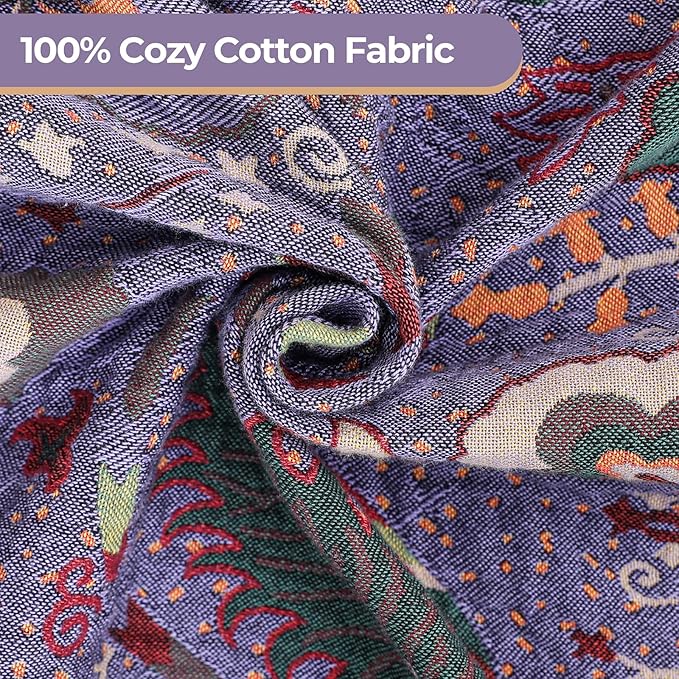 Boho Fall Throw Blanket for Bed Purple Flowers，100% Ultra Cotton Soft Breathable Bed Throw Floral Printed Farmhouse Decor Rustic Bed Throws for Couch Sofa Quilt 90" x 98"