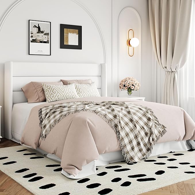 Allewie Queen Size Velvet Lift Up Storage Bed, Modern Wingback Headboard, Hydraulic Support, No Box Spring Needed, White