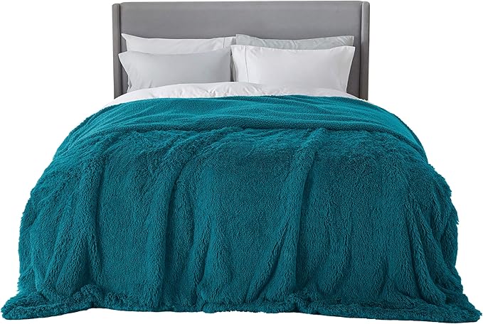 Bedsure GentleSoft Fluffy Turquoise Teal Blankets Queen Size for Bed, Thick Sherpa Faux Fur Fleece Fuzzy Plush Winter Warm Soft Full Queen Blankets, Bedroom Teal Decor Cozy Gifts for Women Men, 90x90