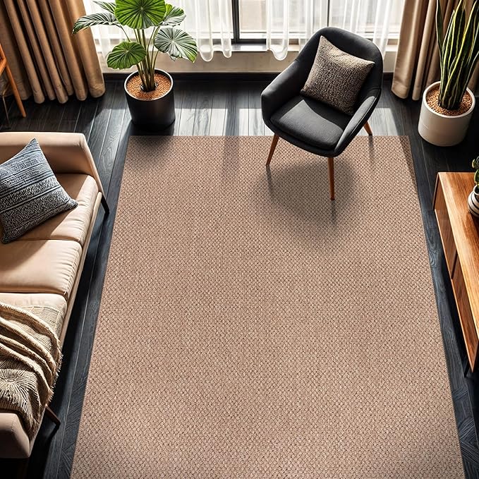 CAMILSON Easy Jute Rug 6x9, Indoor Outdoor Natural Color Farmhouse Area Rugs for Living Room Patio and Kitchen Rug, Solid Boho Woven Design, Easy-Cleaning, Washable Outside Carpet Alfombras (6 x 9)