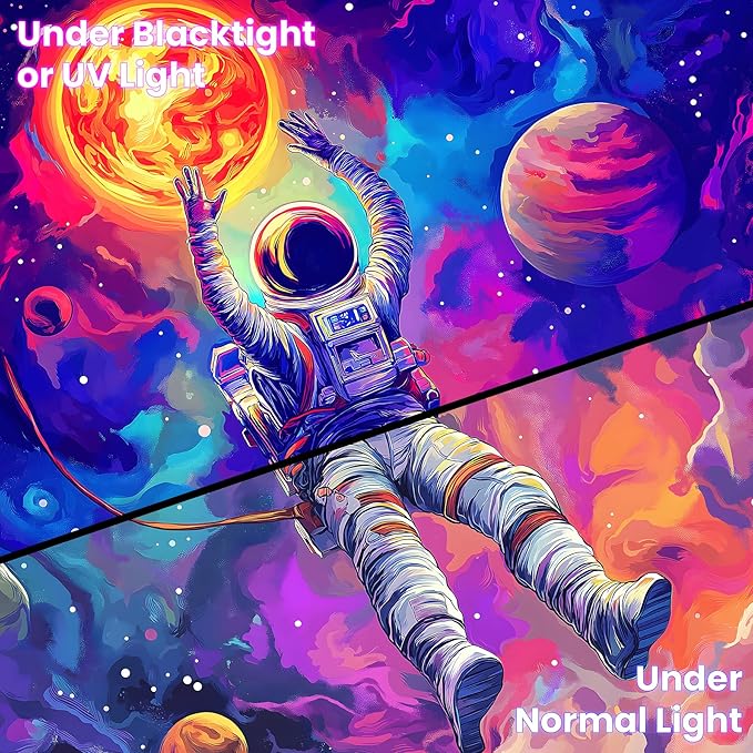 BVBOX Astronaut Space Blacklight Tapestry 79"x59", UV Reactive Floating Astronaut Universe Galaxy Planet Glow in Dark Tapestries, Black Light Neon Upright Poster Wall Hanging Backdrop Decor for Bedroom Living Room